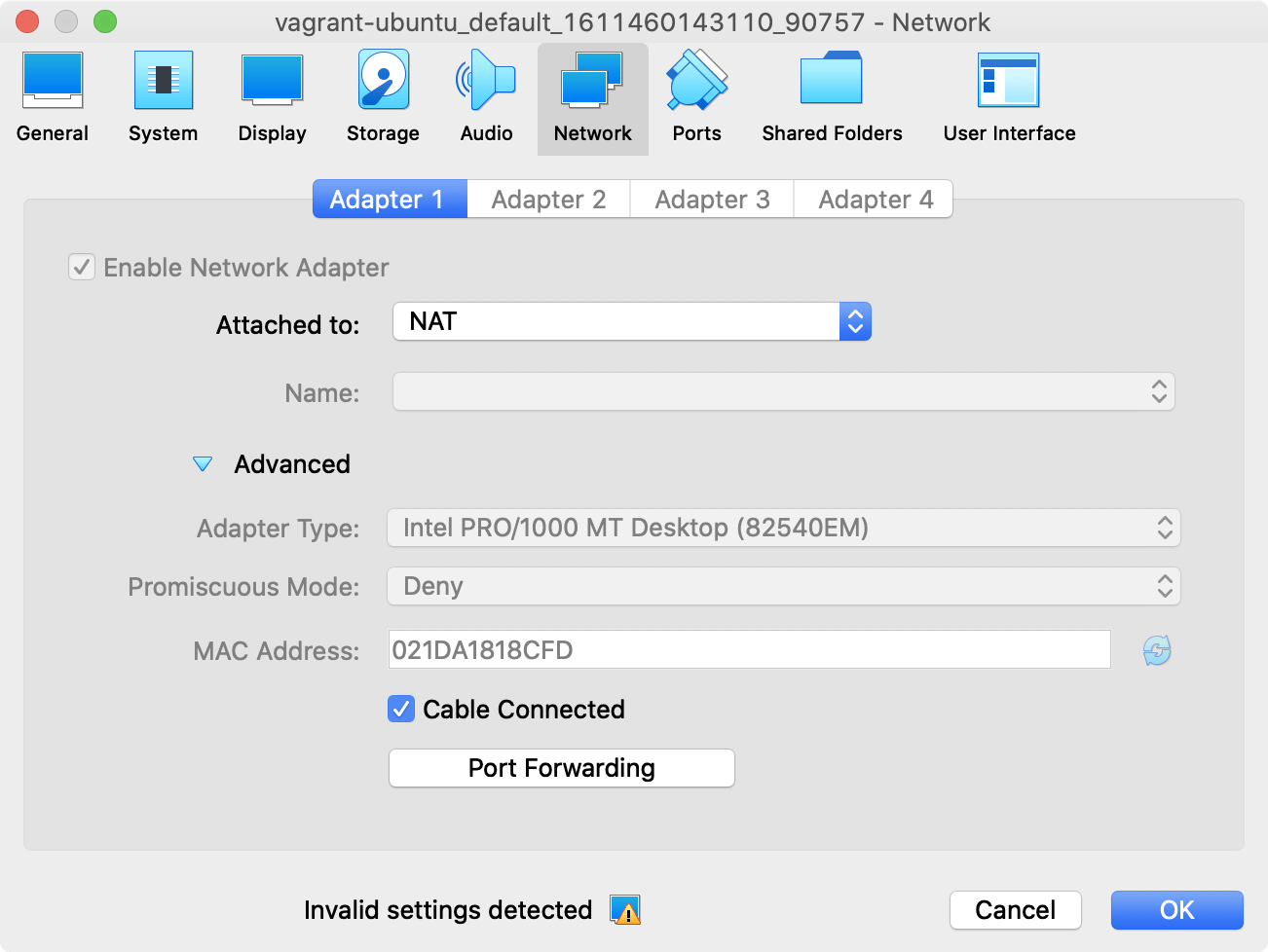 가상 머신의 네트워크 어댑터. Mac Address로 enp0s3과 같은 것을 확인할 수 있습니다