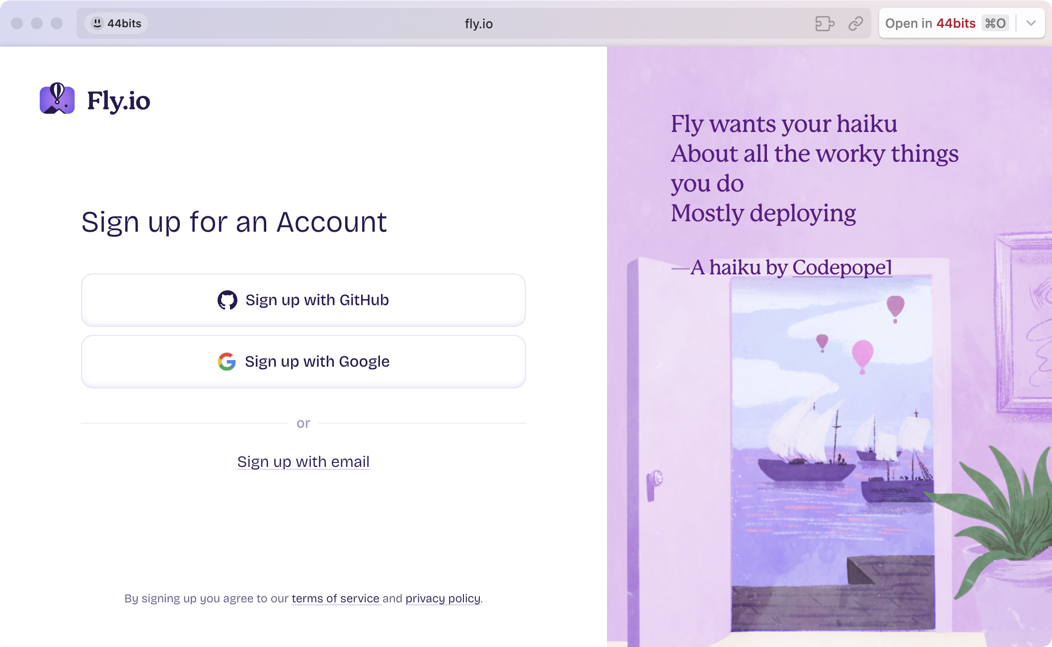 Fly.io 회원가입을 진행합니다