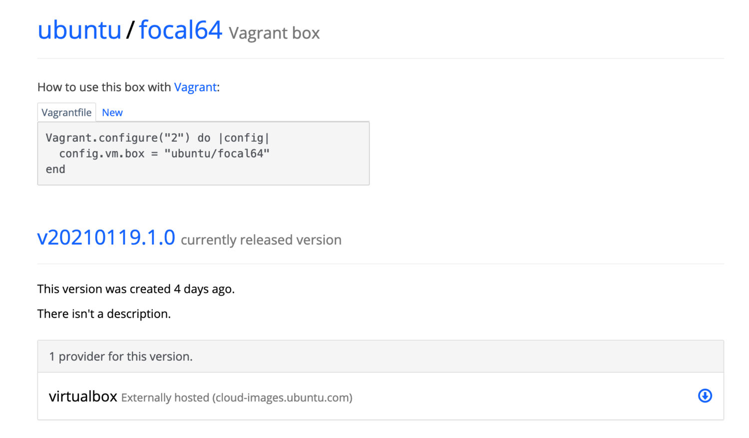 베이그런트 클라우드 ubuntu/focal64 이미지