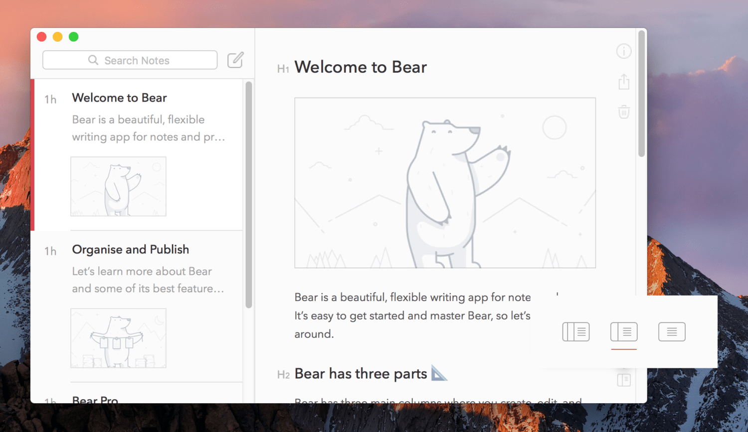Bear 앱 실행 화면