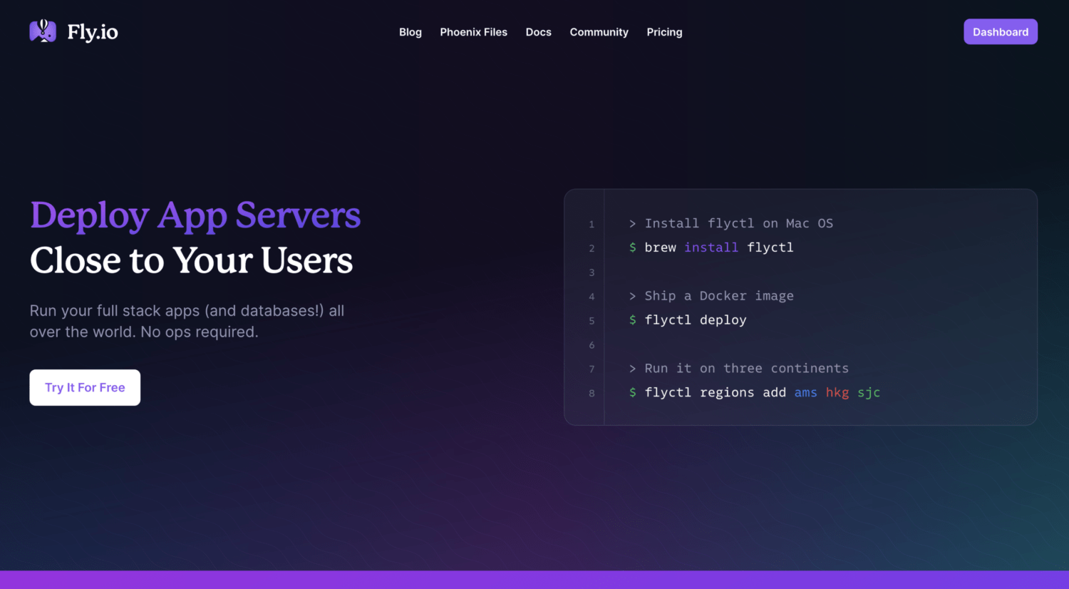 fly.io 홈페이지에서도 간단한 배포 과정을 앞세웁니다
