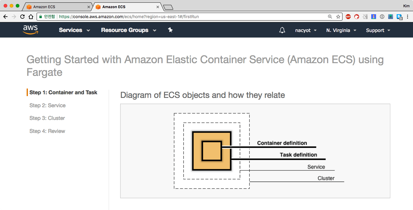 첫 번째 단계: 컨테이너와 태스크