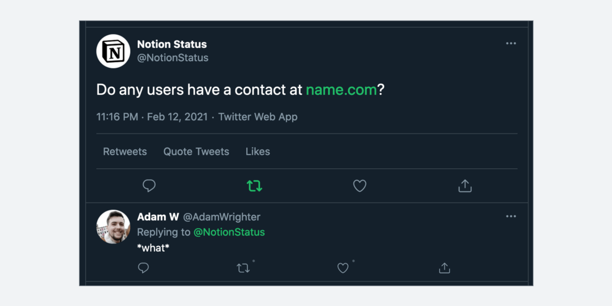 NotionStatus: Do any users have a contact at name.com?