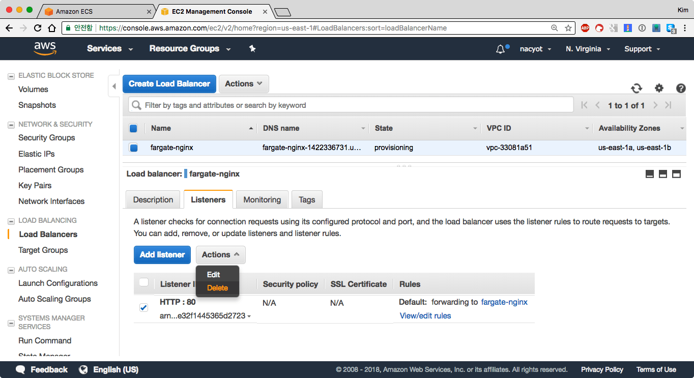 새롭게 생성된 로드 밸런서를 확인합니다.
