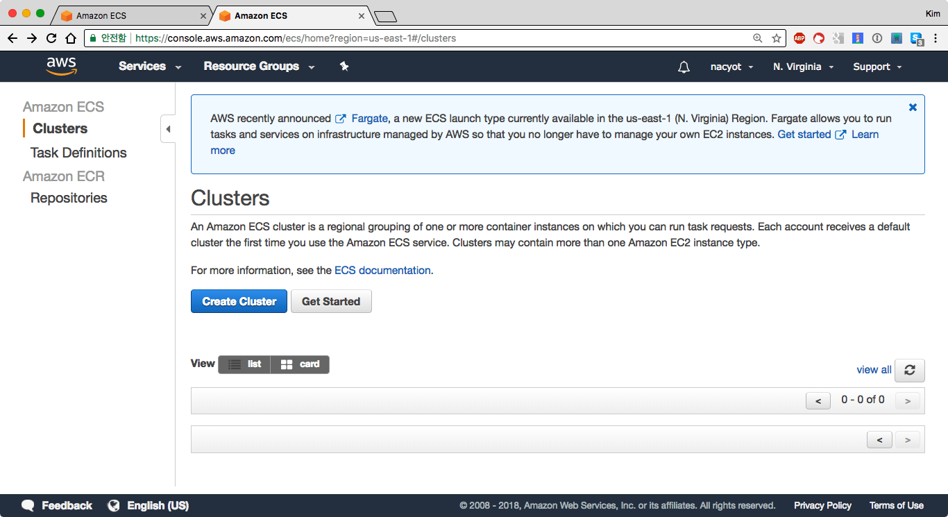 ECS 콘솔에서 클러스터 생성